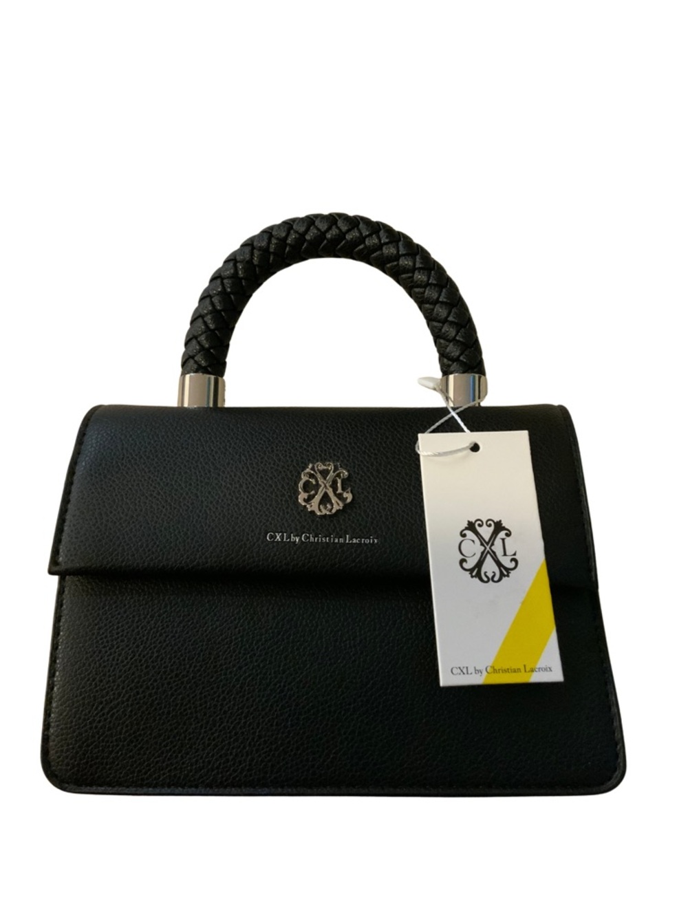 HB137. Christian Lacroix Black Braided-Handle Satchel